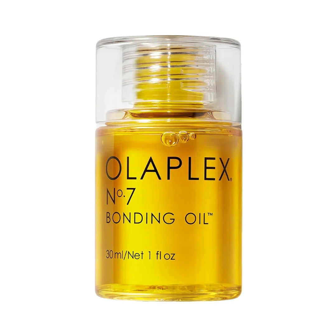 Olaplex No.7 Bonding Oil bottle for hair treatment, yellow serum in clear container