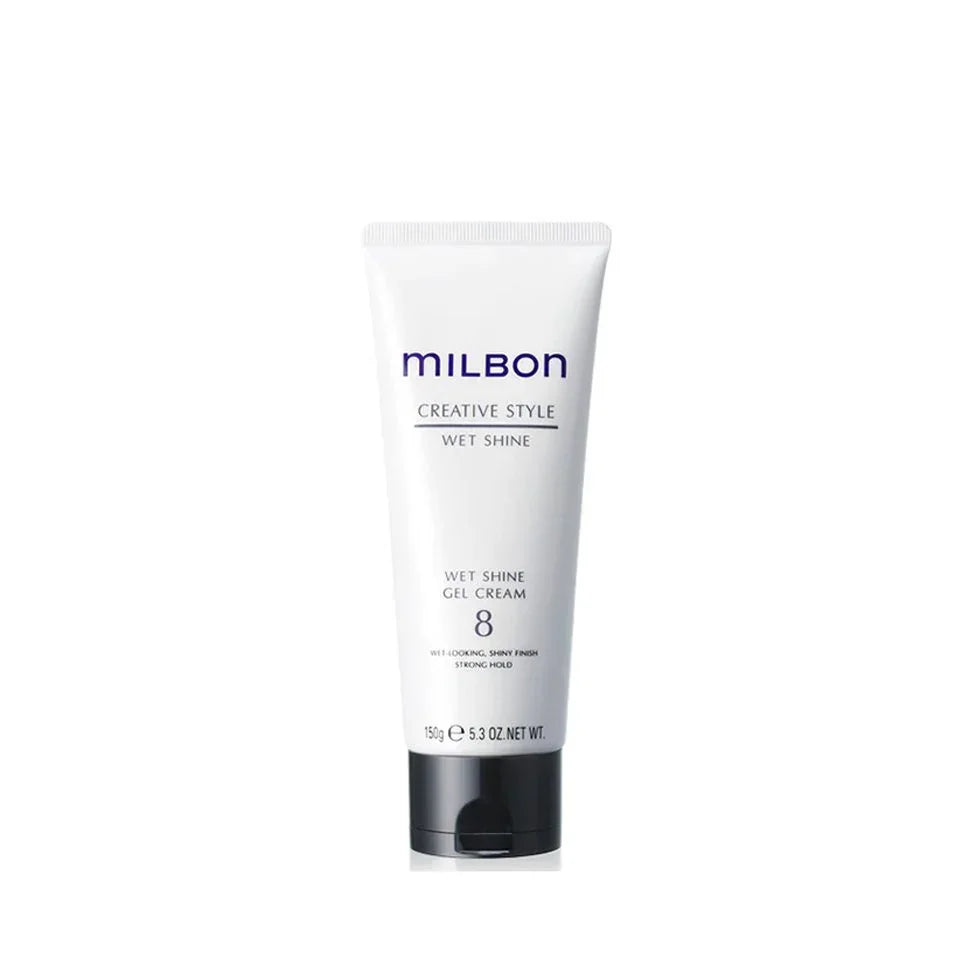 Milbon Wet Shine Gel Cream 8 hair styling product tube on white background