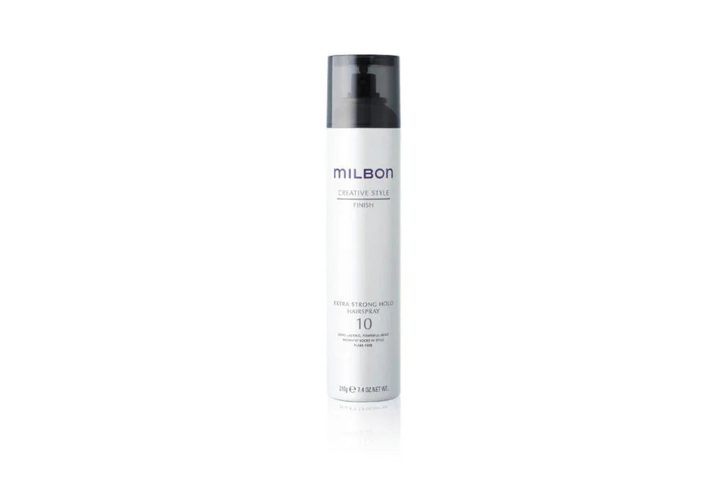 Milbon Creative Style Finish 10 extra strong hold hairspray in white bottle